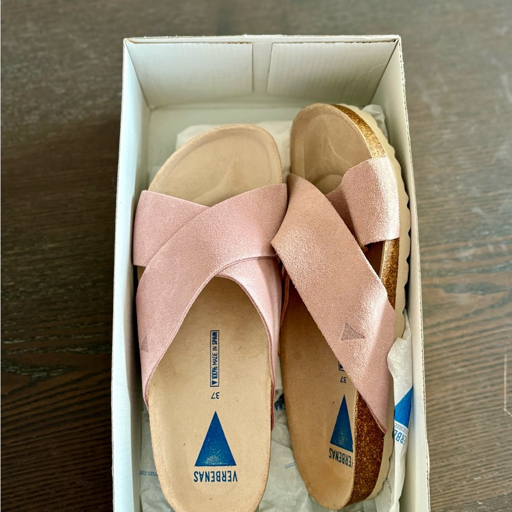 Verbenas Women’s Sabrina Suede Cross Strap Slides - Pink
